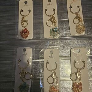 Bundle Of 6 Gold Peacock  Keychain with Red, Teal, and Clear Accents